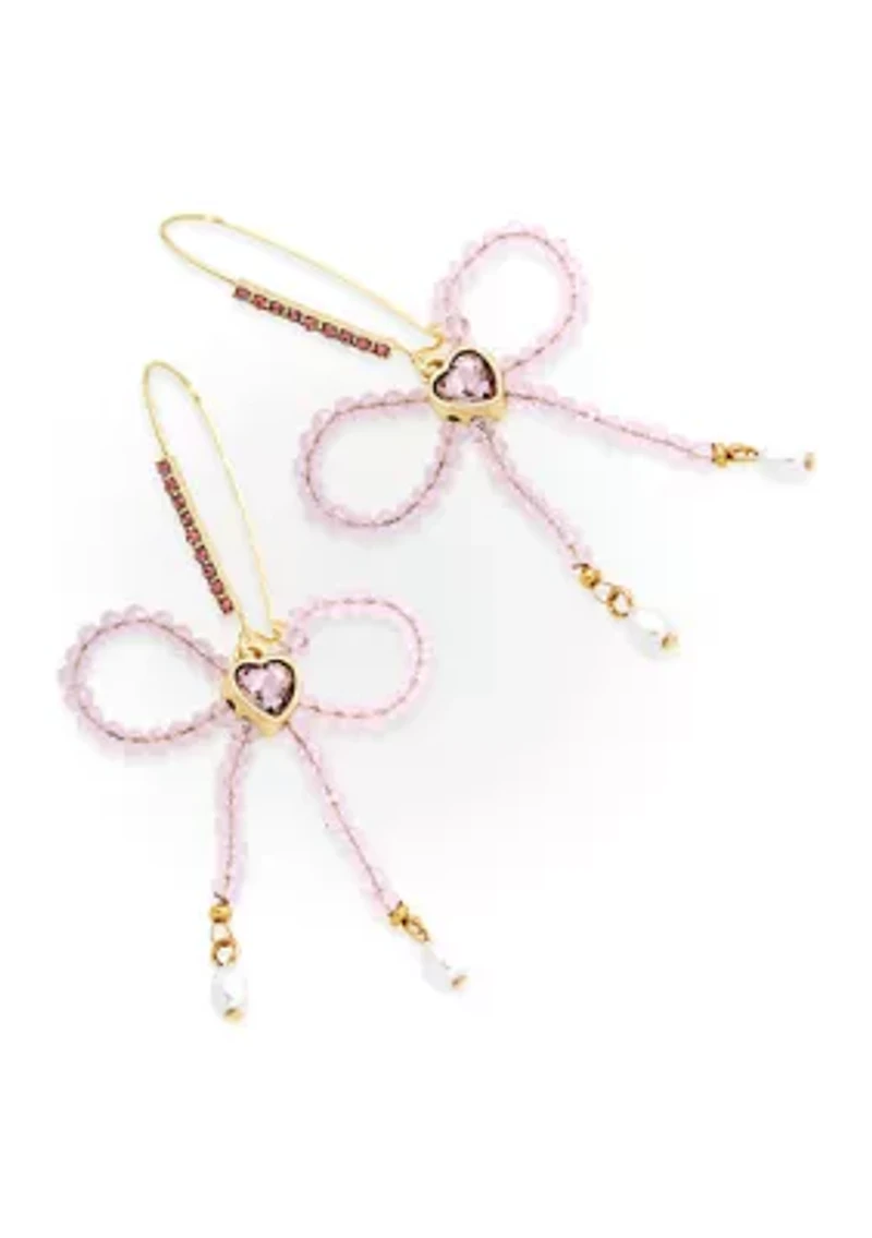 Sweetheart Beaded Bow Dangle Earrings