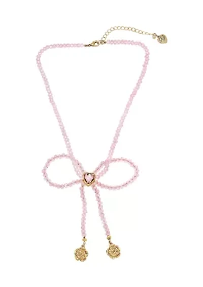 Sweetheart Beaded Bow Bib Necklace