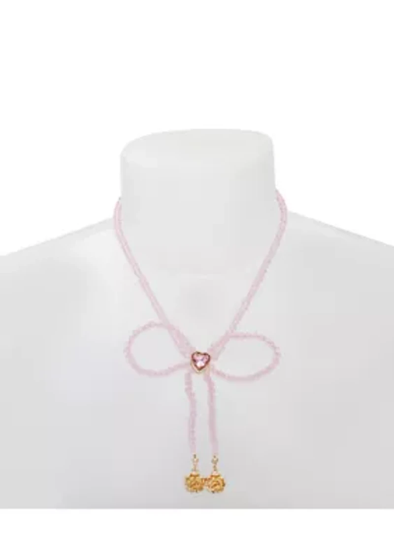 Sweetheart Beaded Bow Bib Necklace