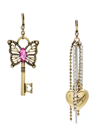 Boho Butterfly Lock & Key Earrings