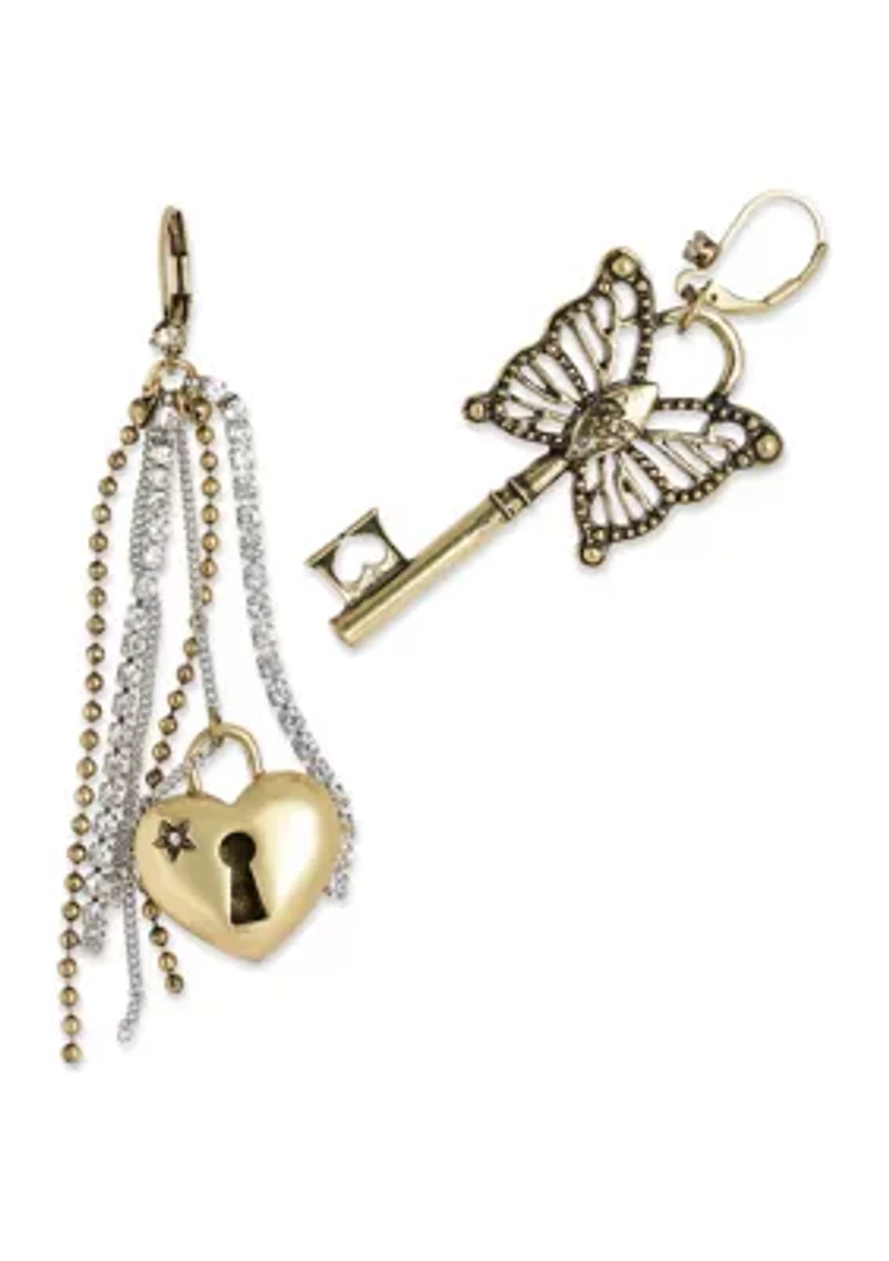 Boho Butterfly Lock & Key Earrings