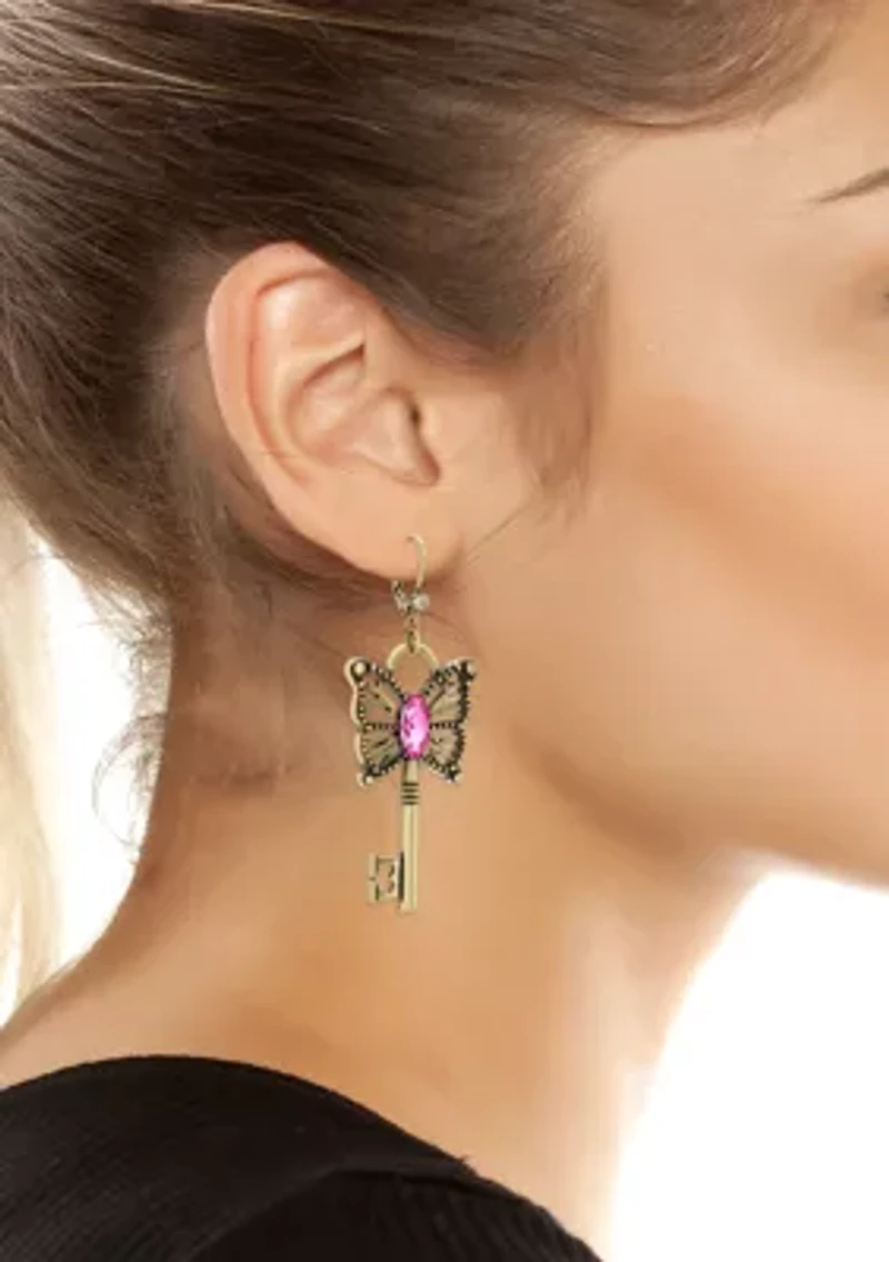 Boho Butterfly Lock & Key Earrings