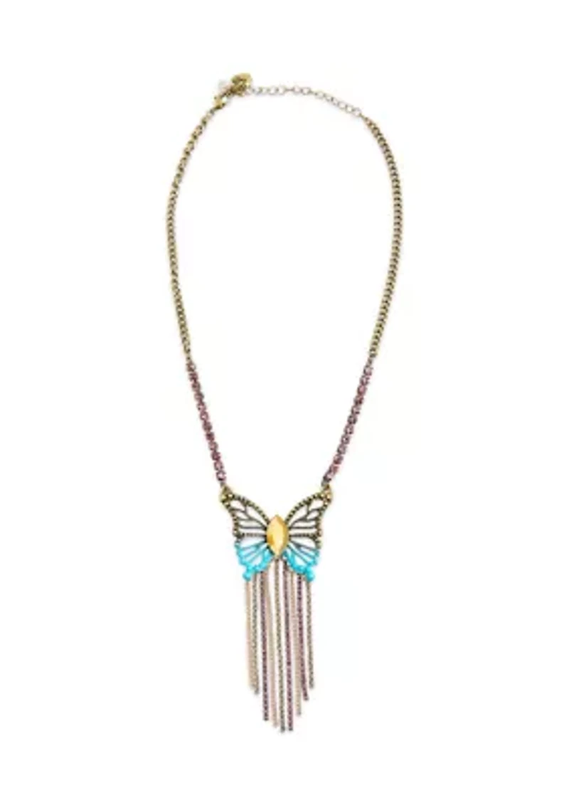 Boho Butterfly Fringe Pendant Necklace