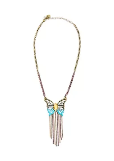 Boho Butterfly Fringe Pendant Necklace
