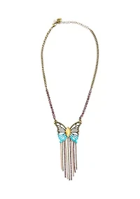 Boho Butterfly Fringe Pendant Necklace