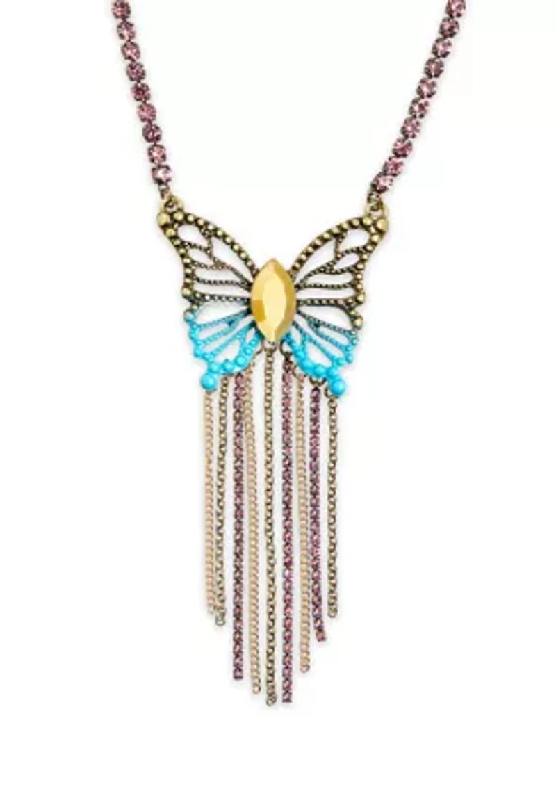 Boho Butterfly Fringe Pendant Necklace