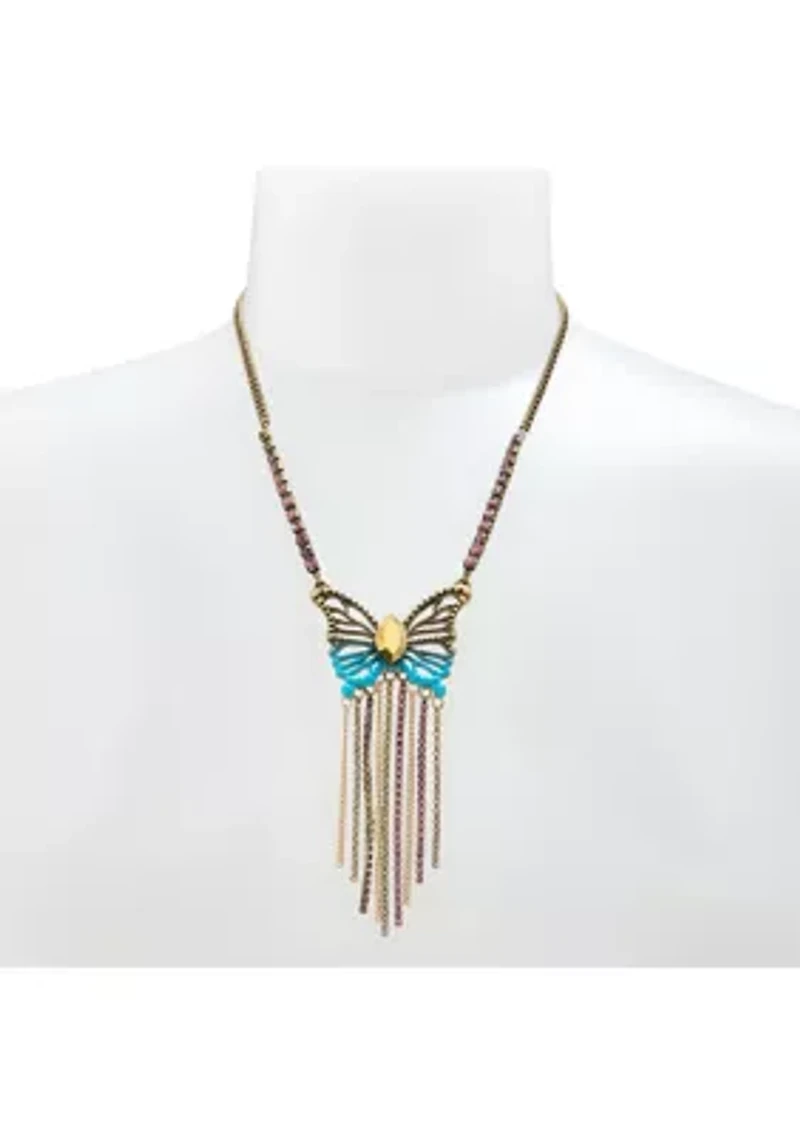 Boho Butterfly Fringe Pendant Necklace