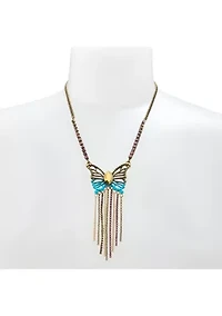 Boho Butterfly Fringe Pendant Necklace