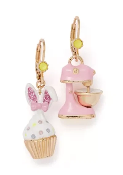 Spring Bunny Cupcake Mismatch Earrings