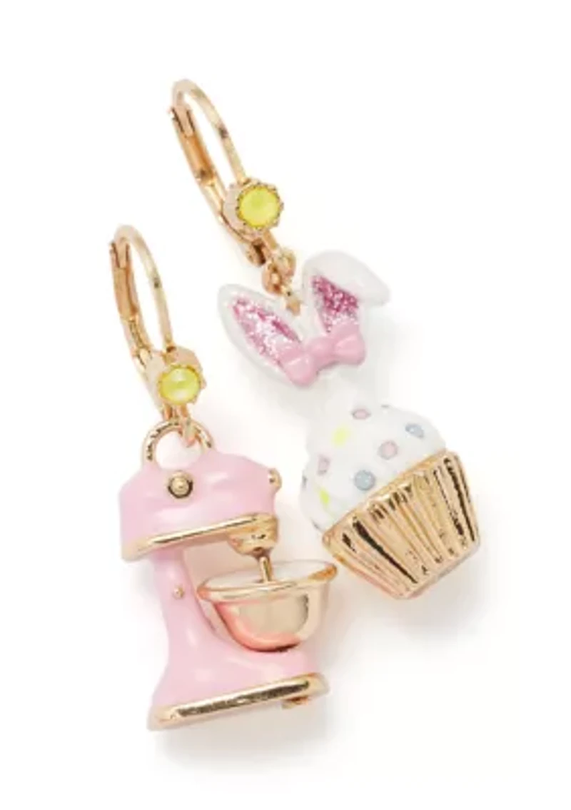 Spring Bunny Cupcake Mismatch Earrings