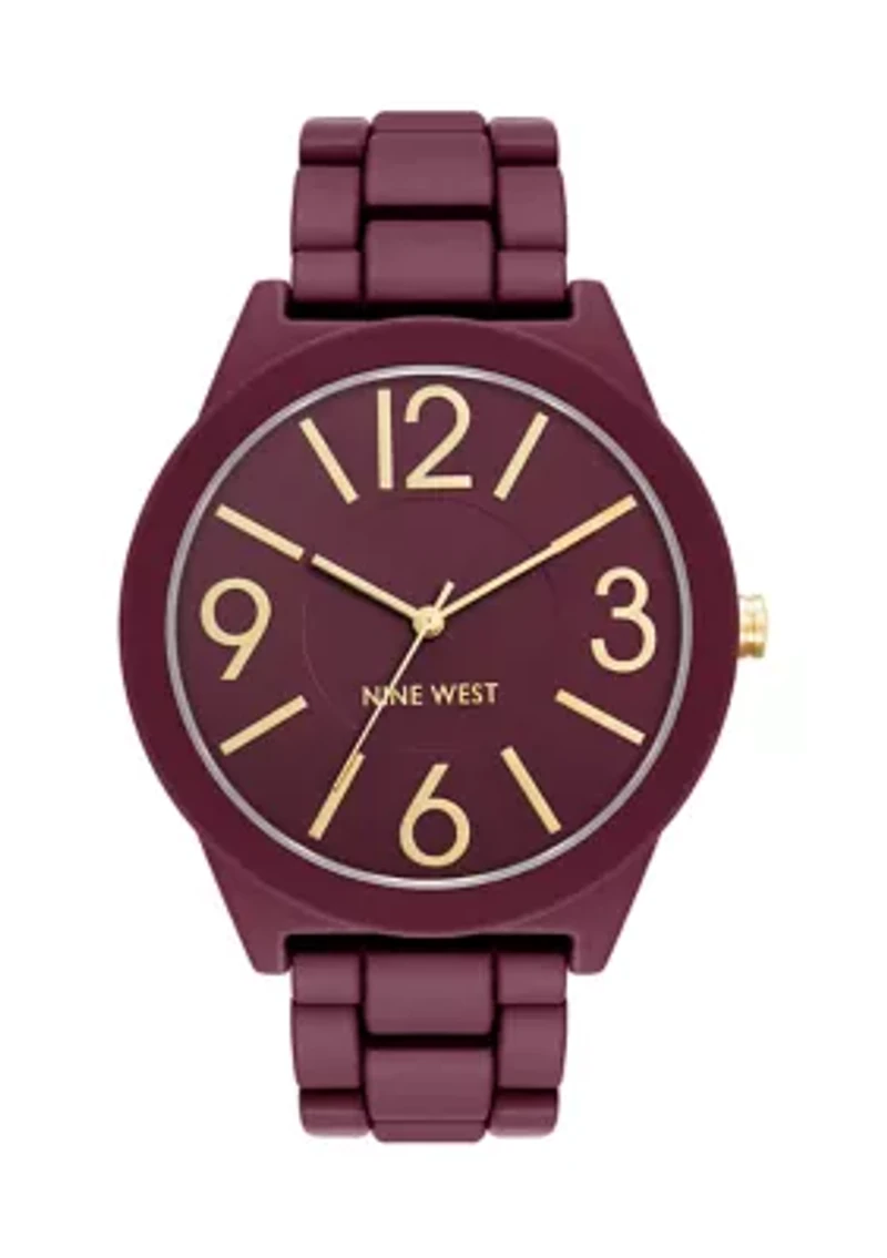 Quartz Round Burgundy Rubberized Link Watch