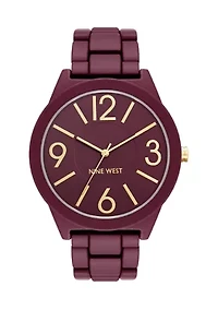 Quartz Round Burgundy Rubberized Link Watch