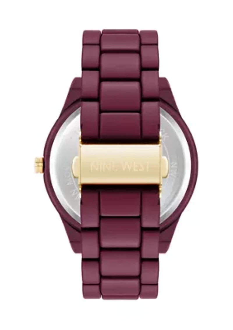 Quartz Round Burgundy Rubberized Link Watch