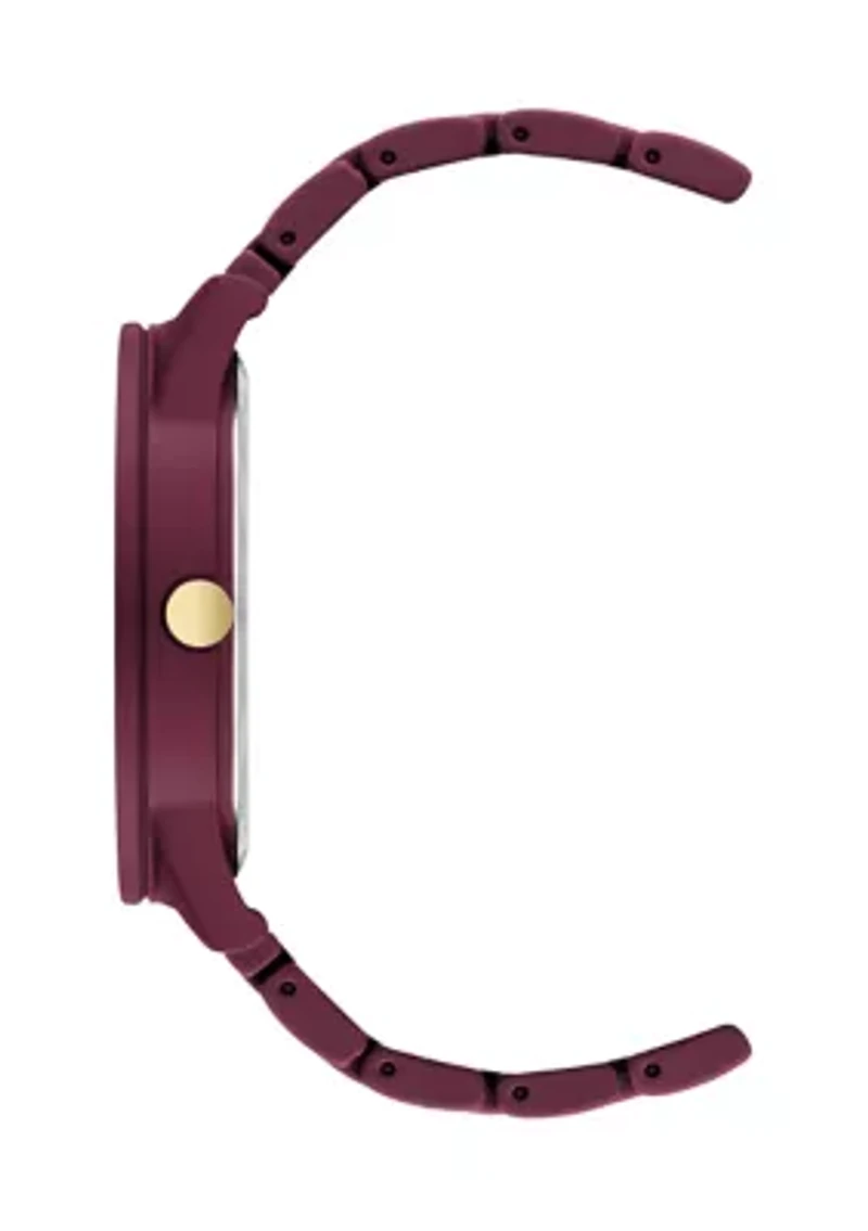 Quartz Round Burgundy Rubberized Link Watch