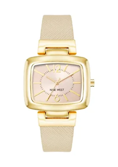  Women's Quartz Rectangular Gold Tone Tan Faux Leather Watch