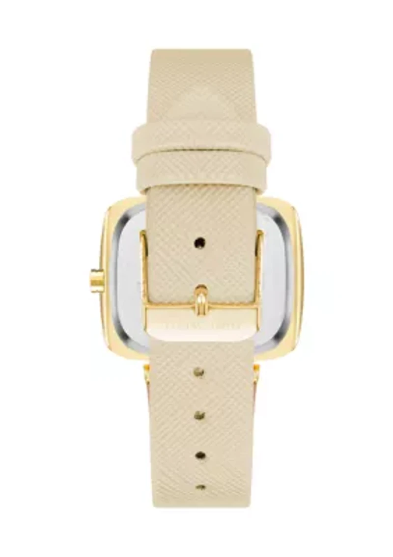  Women's Quartz Rectangular Gold Tone Tan Faux Leather Watch
