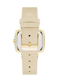 Women's Quartz Rectangular Gold Tone Tan Faux Leather Watch