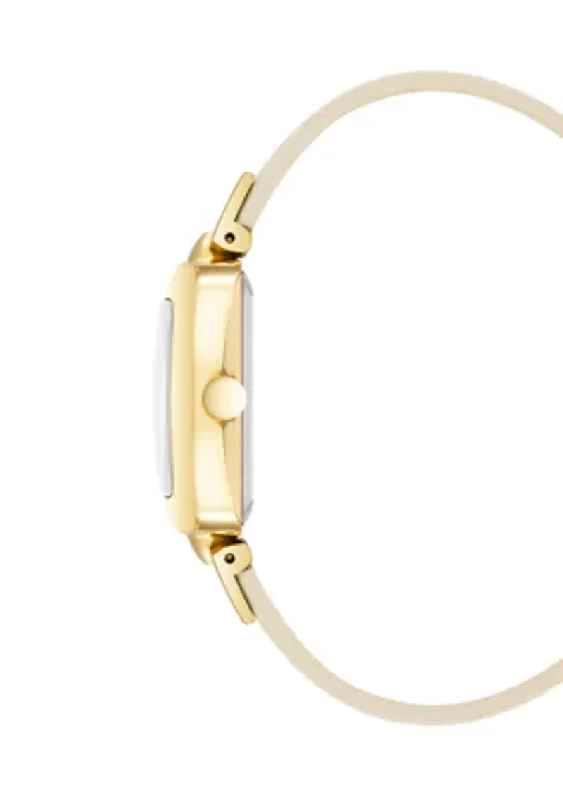  Women's Quartz Rectangular Gold Tone Tan Faux Leather Watch