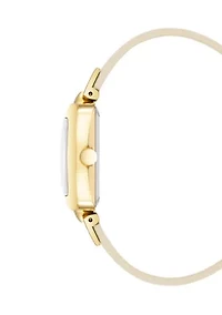  Women's Quartz Rectangular Gold Tone Tan Faux Leather Watch