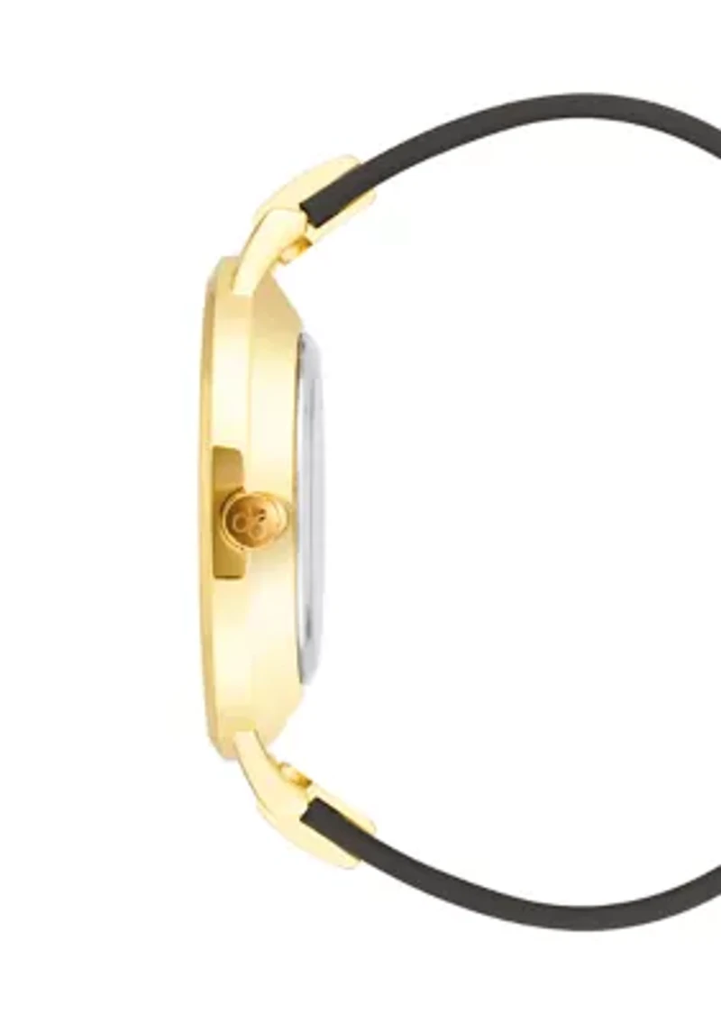 Leather Band and Alloy Metal with Floral Pattern Dial Watch