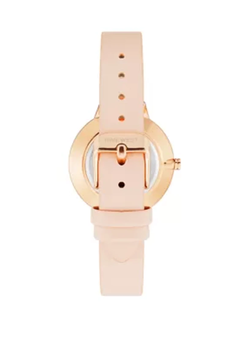 Leather Band and Alloy Metal with Floral Pattern Dial Watch