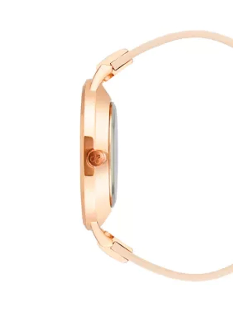 Leather Band and Alloy Metal with Floral Pattern Dial Watch