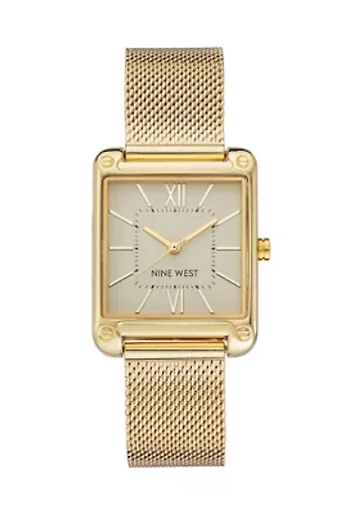 Women's Rectangular Gold-Tone Stainless Steel Mesh Band Watch, 29 Millimeter