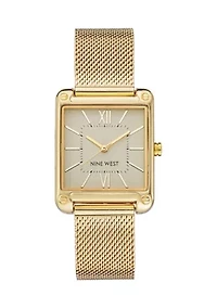 Women's Rectangular Gold-Tone Stainless Steel Mesh Band Watch, 29 Millimeter