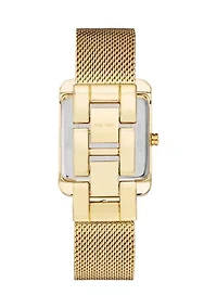 Women's Rectangular Gold-Tone Stainless Steel Mesh Band Watch, 29 Millimeter