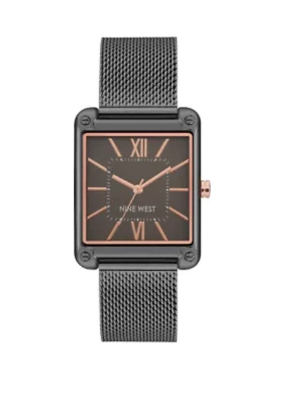 Women's 29 Millimeter Rectangular Dark Gray Stainless Steel Mesh Band Watch 