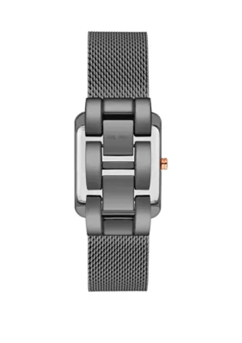 Women's 29 Millimeter Rectangular Dark Gray Stainless Steel Mesh Band Watch 