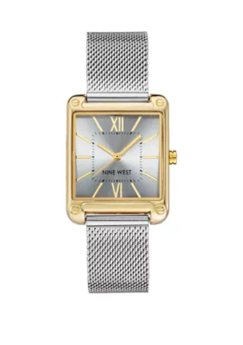 Women's 29 Millimeter Rectangular Silver-Tone Stainless Steel Mesh Band Watch 