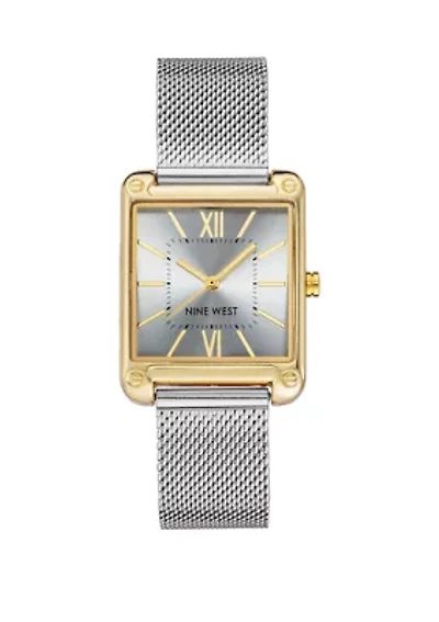 Women's 29 Millimeter Rectangular Silver-Tone Stainless Steel Mesh Band Watch 