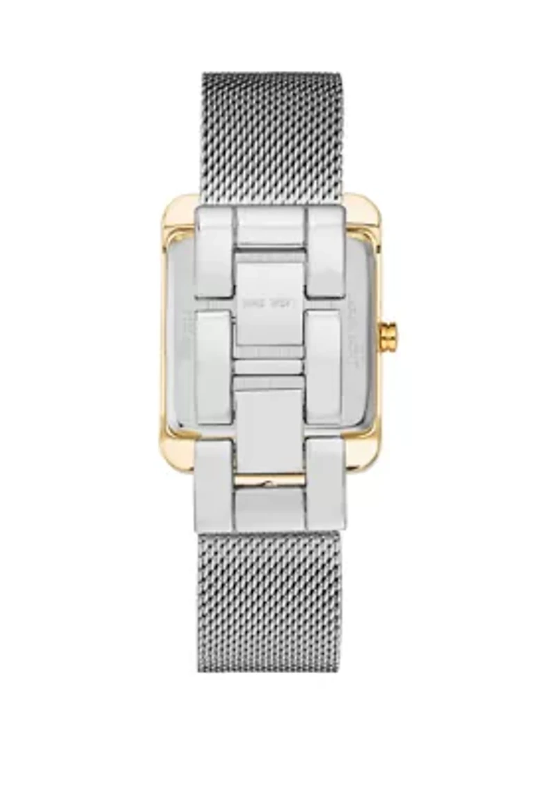 Women's 29 Millimeter Rectangular Silver-Tone Stainless Steel Mesh Band Watch 