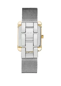 Women's 29 Millimeter Rectangular Silver-Tone Stainless Steel Mesh Band Watch 
