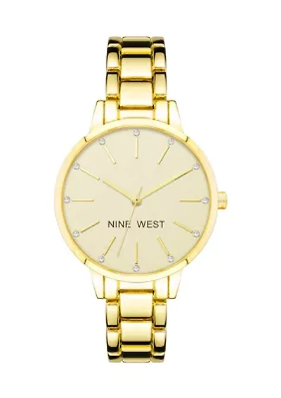 Quartz Round Gold-Tone Alloy Metal Link Bracelet Watch