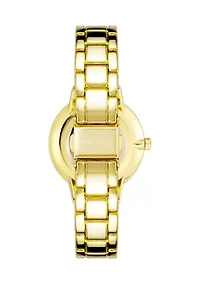 Quartz Round Gold-Tone Alloy Metal Link Bracelet Watch