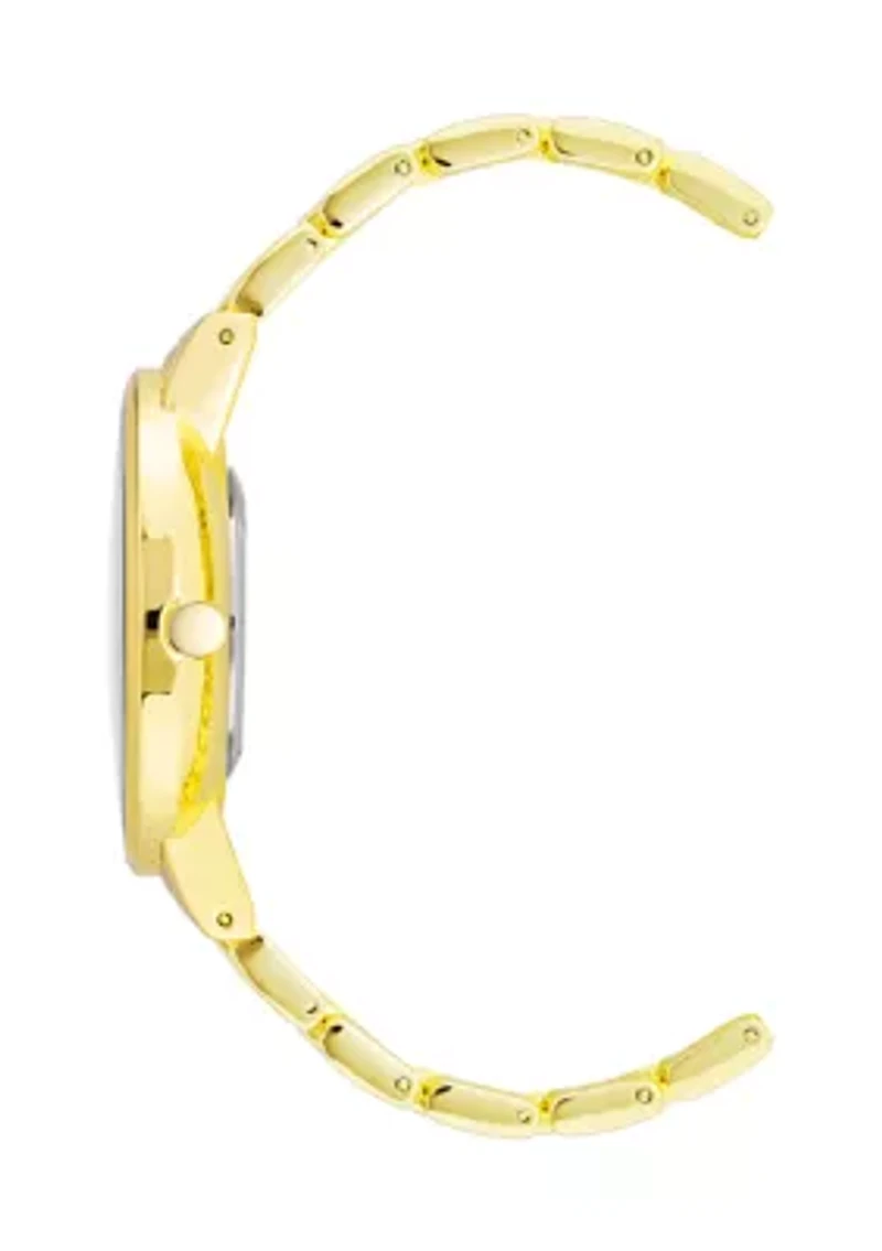 Quartz Round Gold-Tone Alloy Metal Link Bracelet Watch