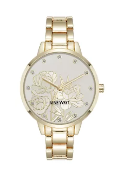 Quartz Metal Alloy Embossed Floral Dial Watch
