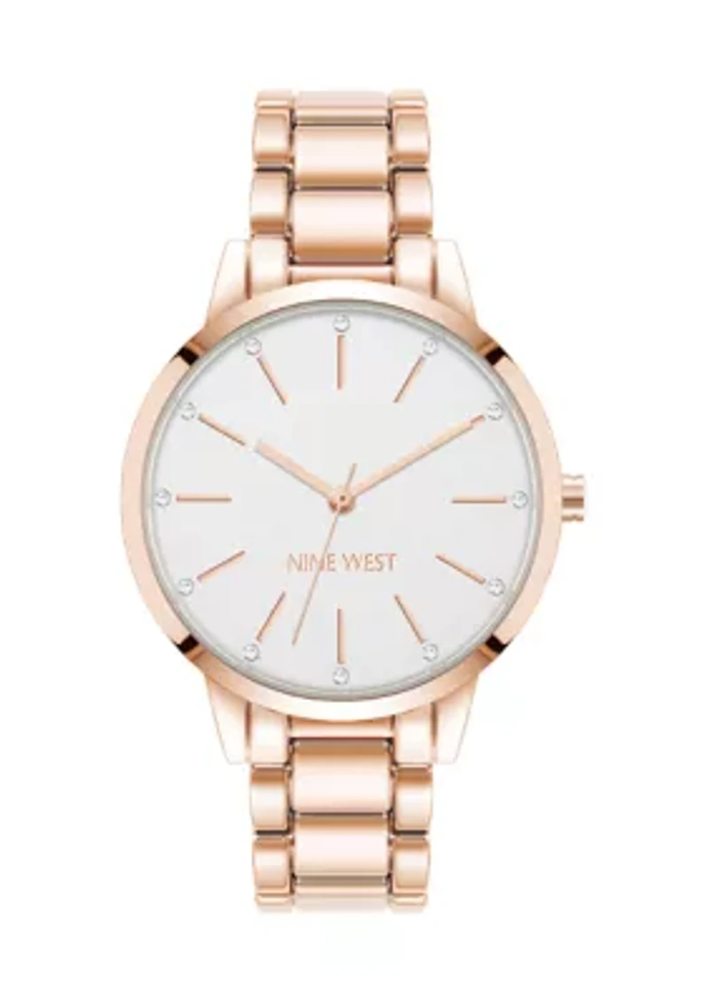 Rose Gold-Tone Alloy Link Bracelet Watch