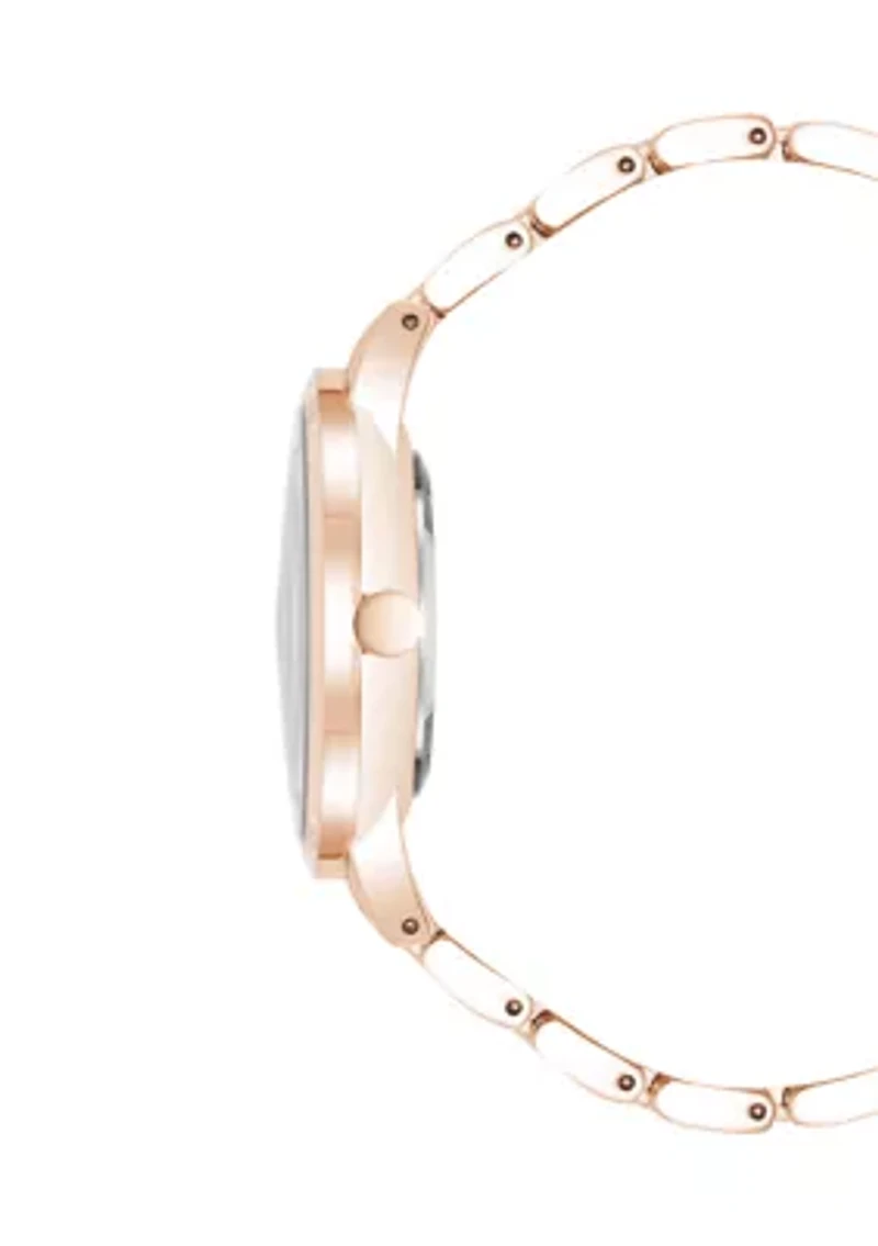 Rose Gold-Tone Alloy Link Bracelet Watch