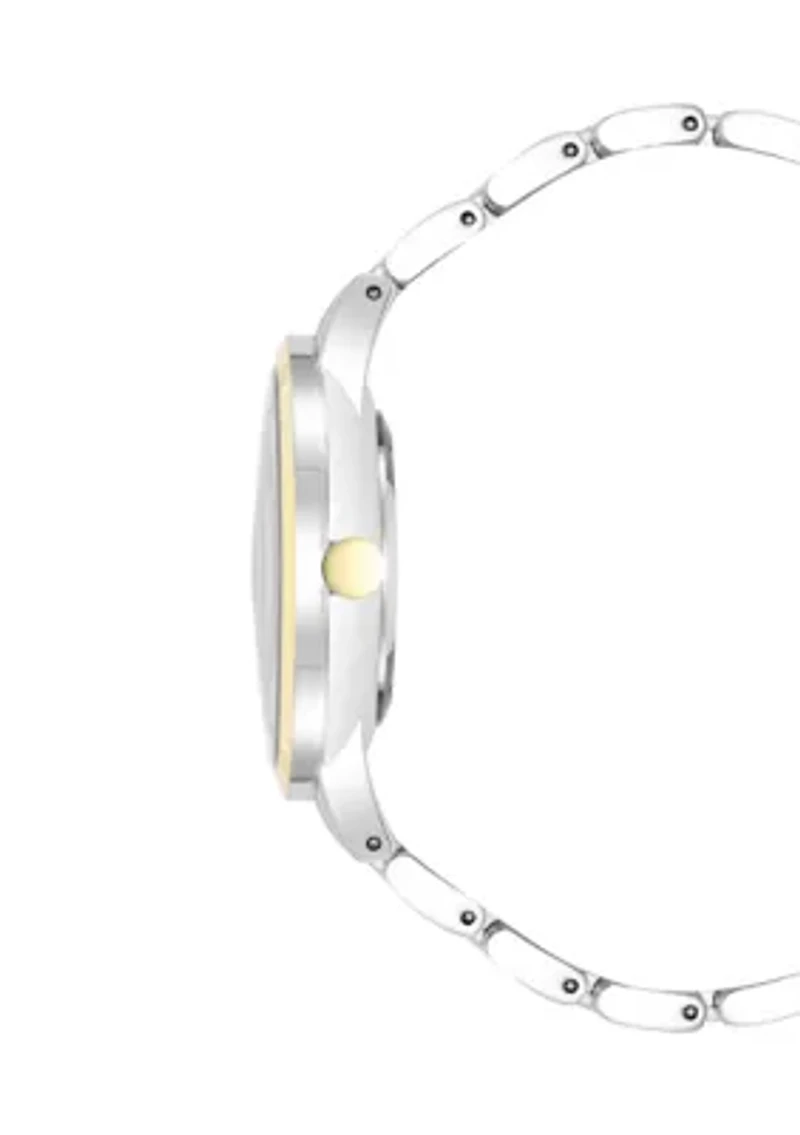 Women's Quartz Round Two-Tone Alloy Link Bracelet Watch