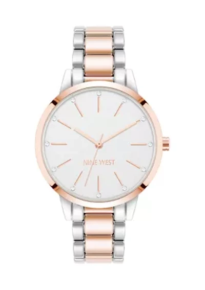 Women's Quartz Round Two-Tone Alloy Link Bracelet Watch
