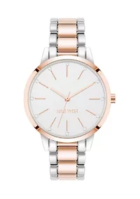  Women's Quartz Round Two-Tone Alloy Link Bracelet Watch