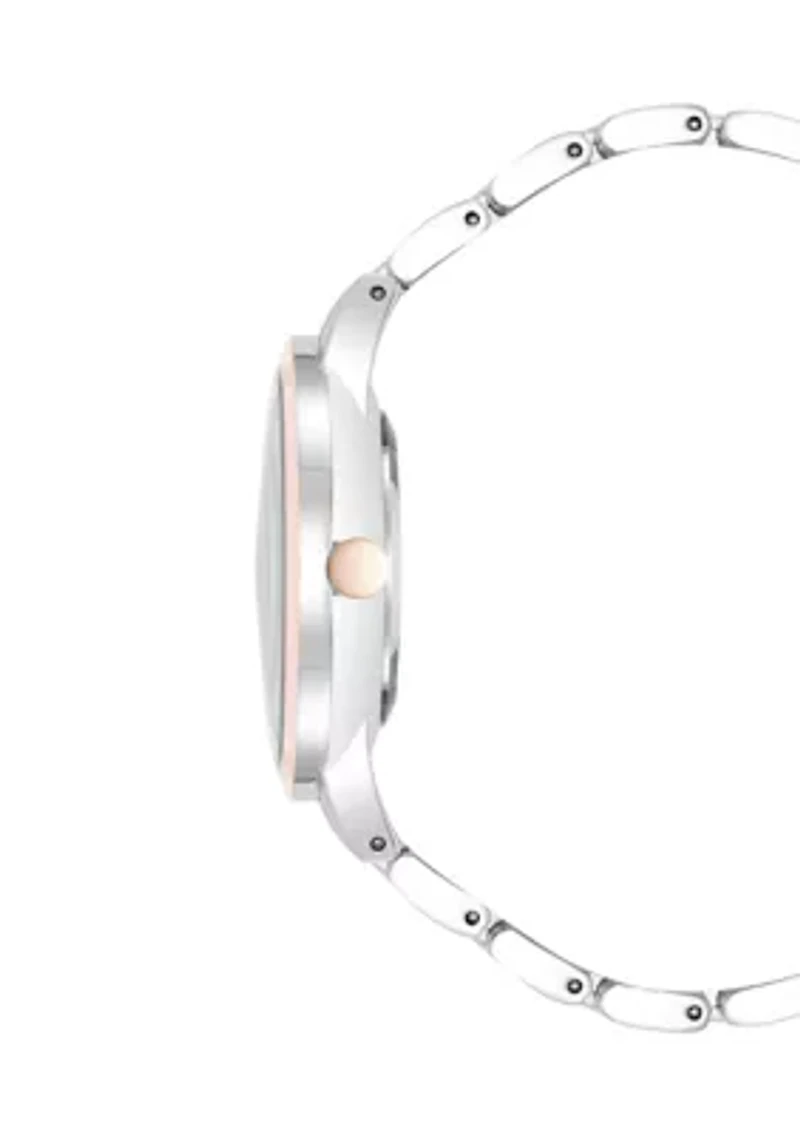 Women's Quartz Round Two-Tone Alloy Link Bracelet Watch