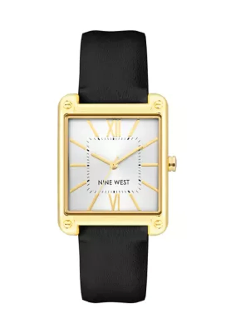 Women's Rectangular Faux Leather Band Watch