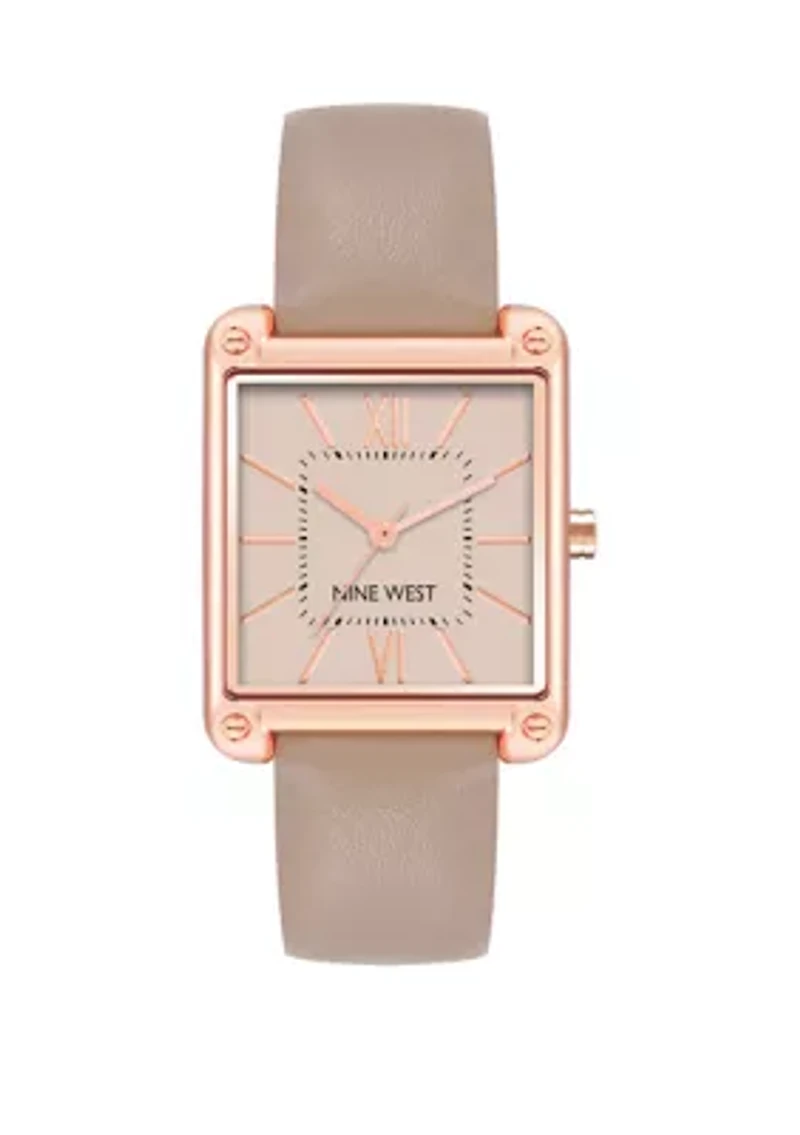 Women's 29 Millimeter Rectangular Taupe Faux Leather Band Watch 