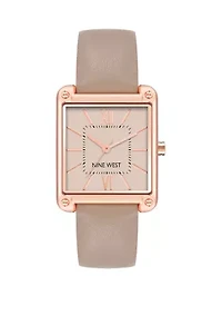 Women's 29 Millimeter Rectangular Taupe Faux Leather Band Watch 
