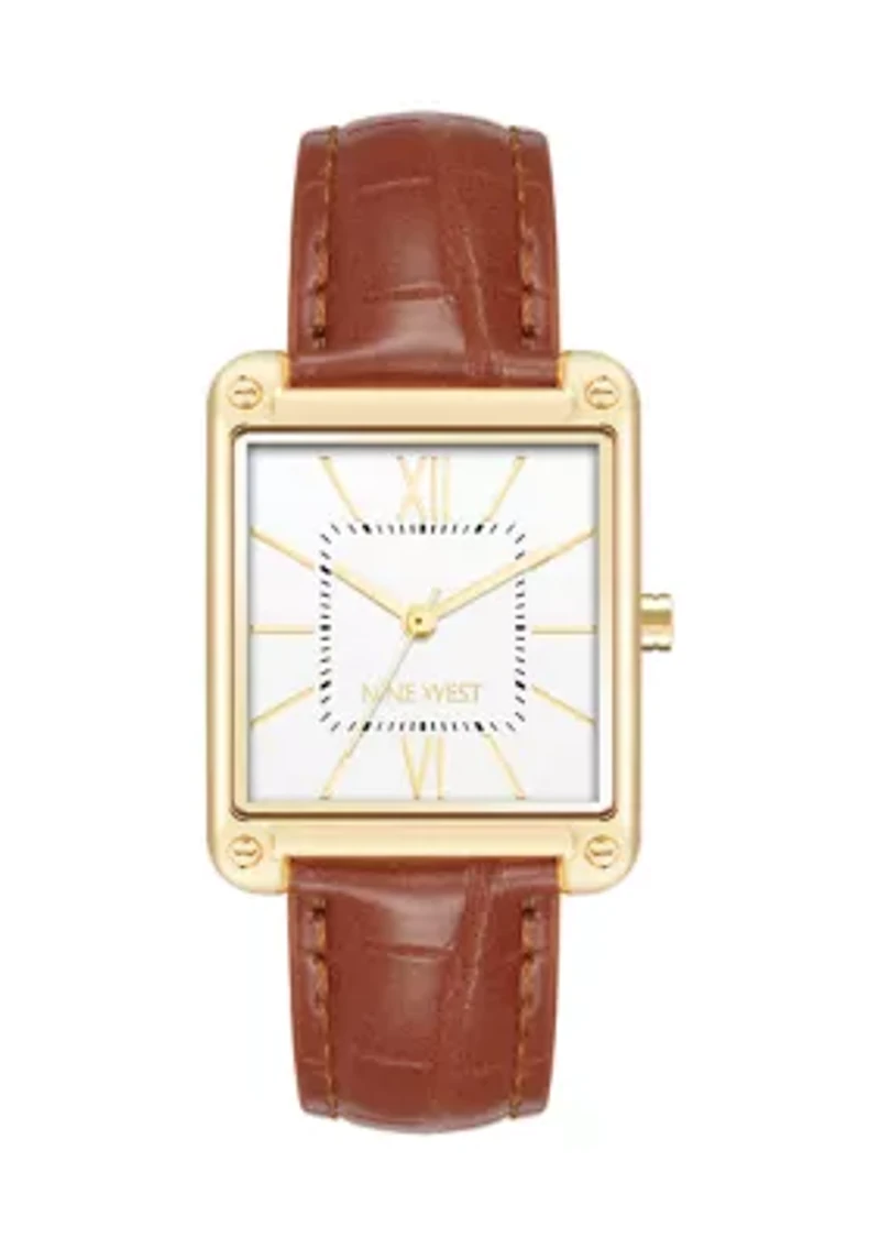 Rectangular Honey Faux Leather Strap Watch