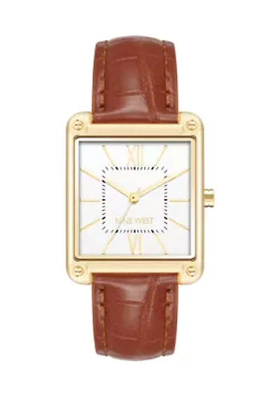 Rectangular Honey Faux Leather Strap Watch
